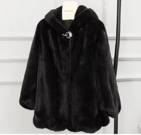 

women autumn and winter european and american leisure fashion new boutique slim personality trend business hooded long mink fur coat / s-3xl, Black