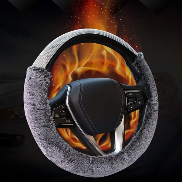 

38cm car steering wheel cover plush steering wheel cover universal for girls lady winter warm car interior accessory