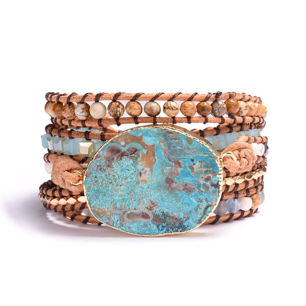 

handmade faceted beaded 5 wrap couple bracelets ocean oval stones quality holiday jewelry, Golden;silver
