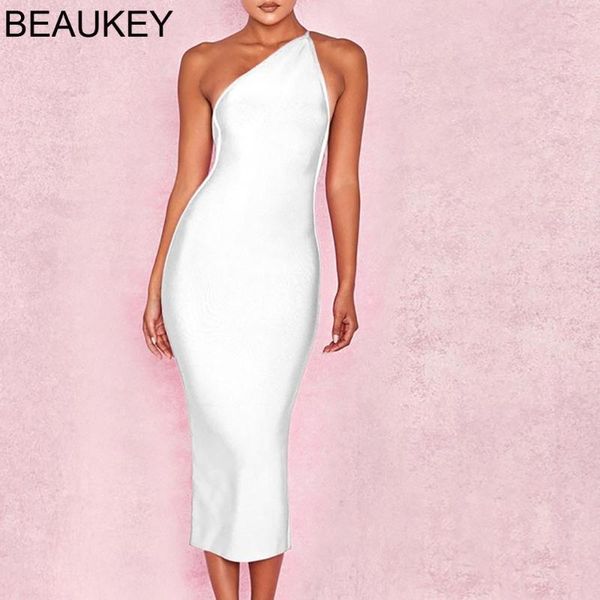 

beaukey white lady one shoulder backless elastics bandage bodycon dress mid calf party dress bandage elegant party vestido, Black;gray