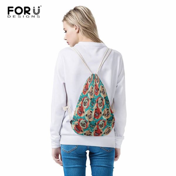 

forudesigns cut pug dog prints kawaii drawstring bags for teenager girls women backpack college students drawstring storage bag