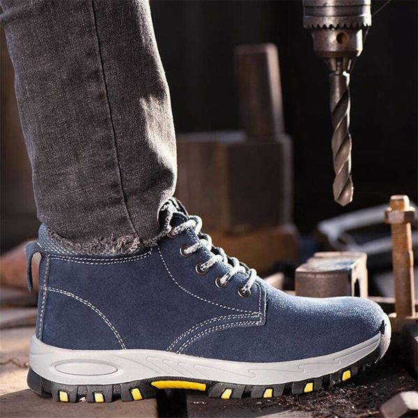 

autumn steel toe cap work safety shoes for men winter cow suede puncture proof indestructible industrial boots casual footwear, Black