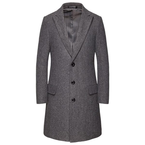 

wool coat men autumn/winter 2020 new fashion leisure medium and long pure color slim large size woolen men coats, Black