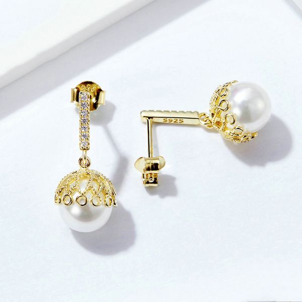 

fashion-new golden freshwater pearls dangle earrings 925 sterling silver cubic zirconia drop earrings for women fine jewelry