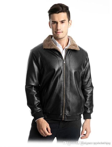 

coats winter long sleeve lapel neck thick mens jackets casual autumn male outerwear motor mens leather, Black