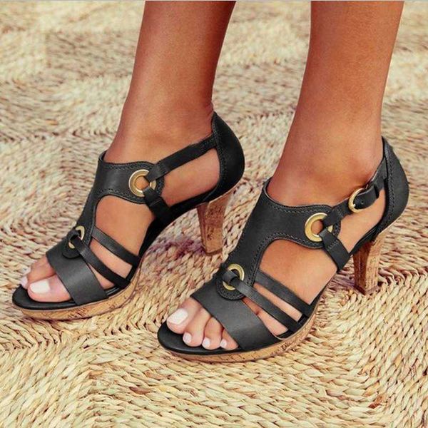 

new style elegant strap sandals women 2020 sandals female bohemian style summer fashion high heels women's shoes footwea, Black
