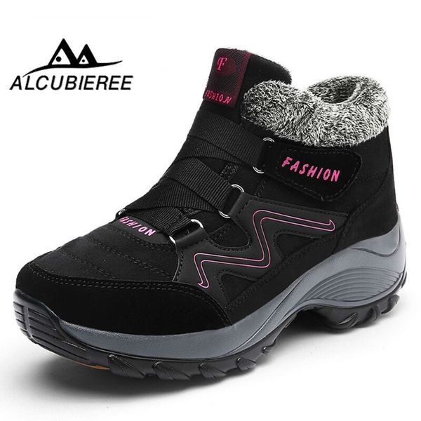 

tide ankle boots for women warm plush waterproof woman shoes winter suede non-slip ankle boots platform big size footwear, Black