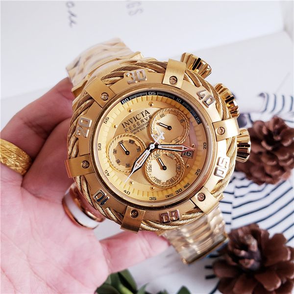 

3a men watch all pointer work invicta bolt men 52mm gold stainless steel + stainless steel titanium dial quartz watch, Slivery;brown