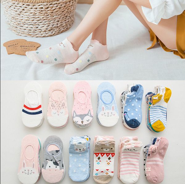

симпатичные животные хлопок носки женский kawaii кошка с собакой лето короткие носки тапочки женщины повседневная мягкие смешные лодочные но, Black;white