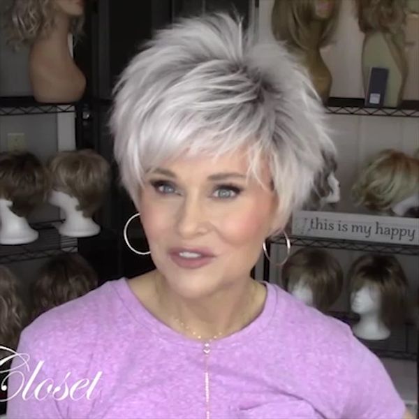 

short curly hair of middle-aged and old people gradation silvery white with breathable inner net 15 cm long, Black