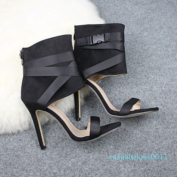

new arrival explosion women high heels fish mouth cross belt fine super high heel sandals red womens dress shoes c11, Black