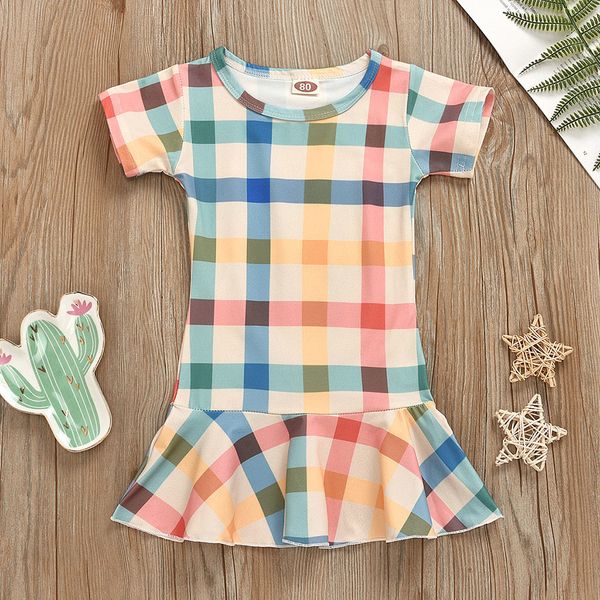 

sagace baby girl swimwear summer bikini short sleeve plaid striped rainbow dress clothes one-piece swimsuit children's swimwear, White