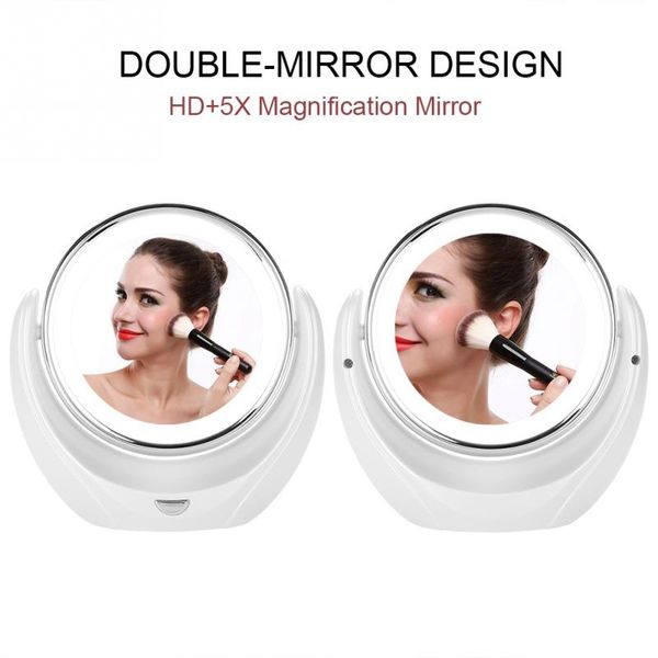 

led hd 5x magnifier 360 degree rotatable double-mirror vanity mirror table desktop magnifying mirrors vanity