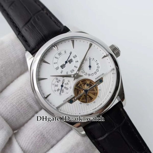 

new master grande tradition q500242a silver case tourbillon mens automatic watch white dial multi-function date week gents sport watches, Slivery;brown