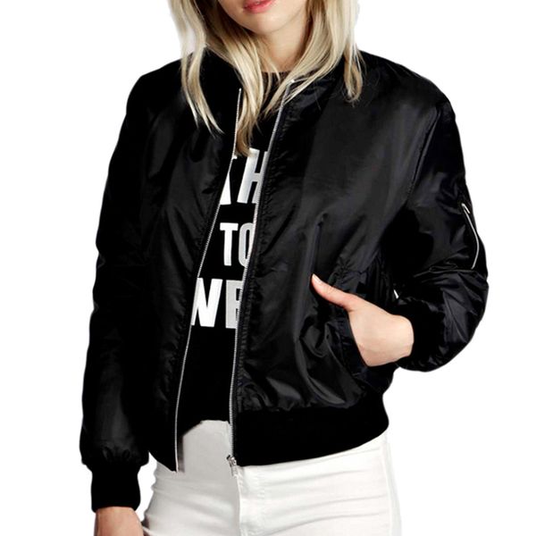 

autumn fashion bomber jacket women long sleeve basic coats casual thin slim outerwear short pilot bomber jackets, Black;brown