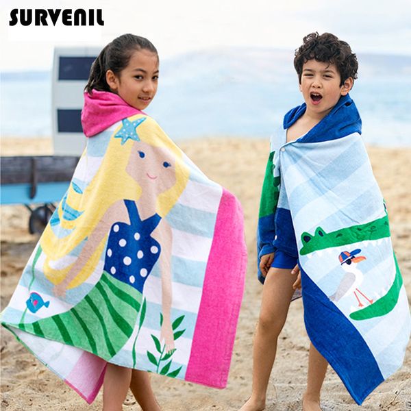

baby poncho towel cotton hooded surf pool towel cartoon child bathrobe kids beach changing bath robe fast dry travel beach sport