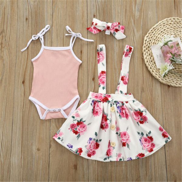 

мода новорожденный девочка принцесса сплошной топ без рукавов комбинезон +цветок короткая юбка +оголовье 3шт наряд одежда, White