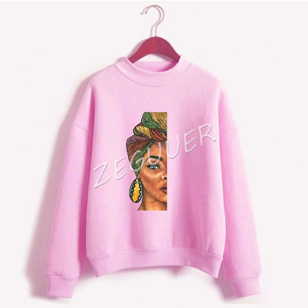 

черная девушка половина лица jumper леди эстетическая толстовки женщины африканский белый толстовка розовый полиэстер с длинным рукавом повс, Black