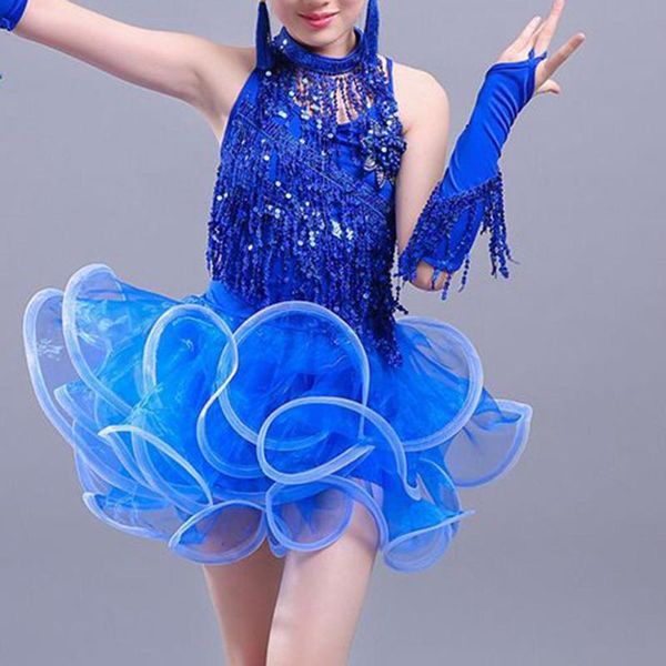 

brand new girls tassels latin dress performance costume halter sequin ruffle toddler girl dress kids princess dresses vestidos, Red;yellow
