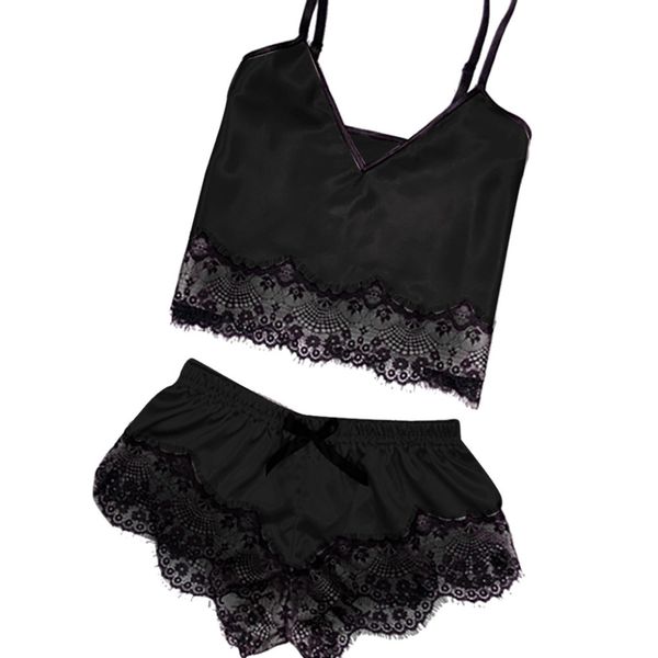 

пижамы 2019 горячие womens распродажи пижамы sexy атласной sling пижама белье кружево bowknot nightdress белье женщина набор% 8, Black;red