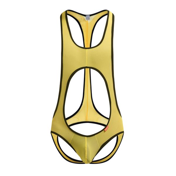 

jumpsuit men's transparent underwear wrestling singlet bodysuits male exposed hip hanging neck jumpsuits man undershirt, Black;brown