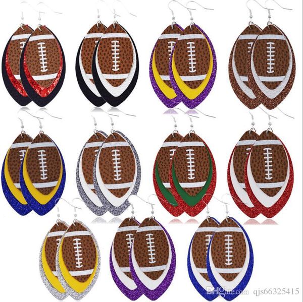 

2020 new leather football three layers teardrop sport earring collection fashion leather football earrings, Silver