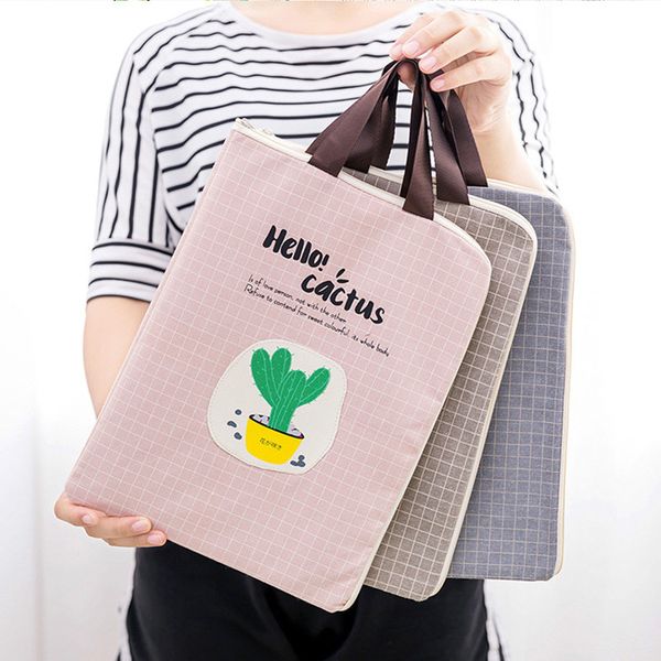 

creative hand file bag canvas simple design style zipper pencil bags girls handbag students stationery holder file bag data bag