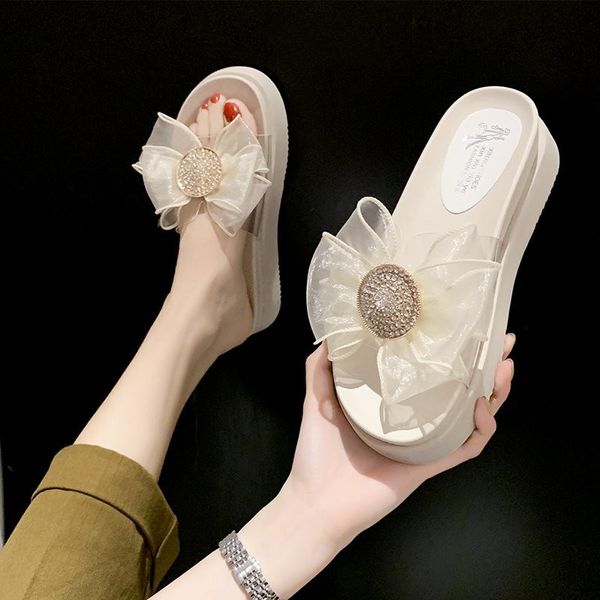 

transparent slippers female shoes med luxury slides butterfly-knot shose women platform 2020 flat designer soft fashion rubber, Black