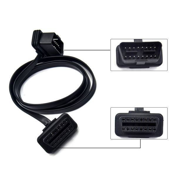 OBDII OBD2 Extender 3pin masculino fêmea OBDII Extensão Conector de cabo compatível OBD2 Car Ferramentas de diagnóstico OBD II Estender macarrão fino 60cm