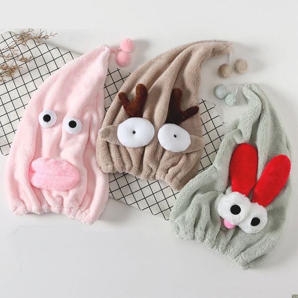 

new super absorbent bathroom quick-drying towel thick coral fleece bath towel cartoon cute lady dry hair cap quick-drying hood