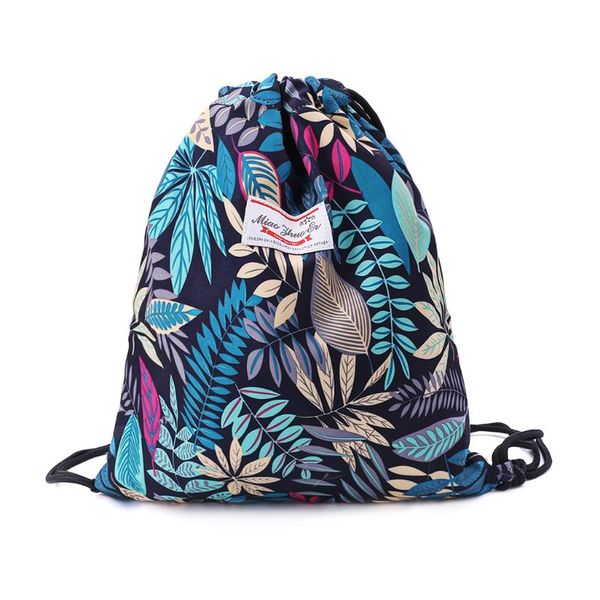 

drawstring bag floral leaf rucksacks cinch sack gym sackpack book bags for hiking yoga gym swimming travel beach