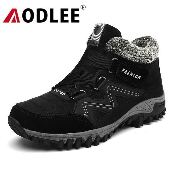 

aodlee men boots winter couple fur warm snow boots men sneakers work shoes footwear fashion ankle shoes size 46, Black