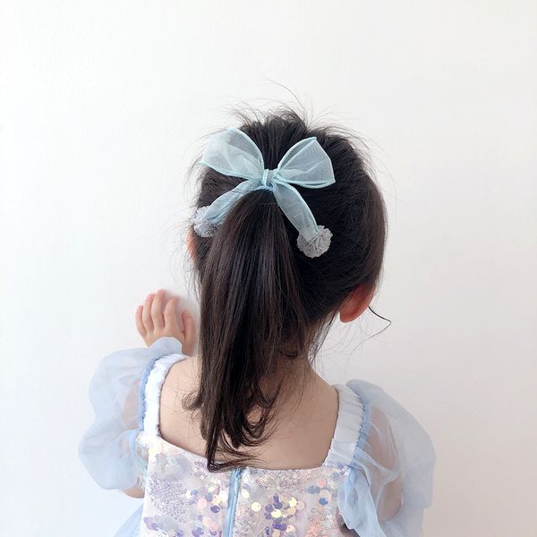

2020 new korean style 2pcs/set child hair clips daisy mesh bow ball rubber cute band hair pins for girl fashion accessories, Slivery;white