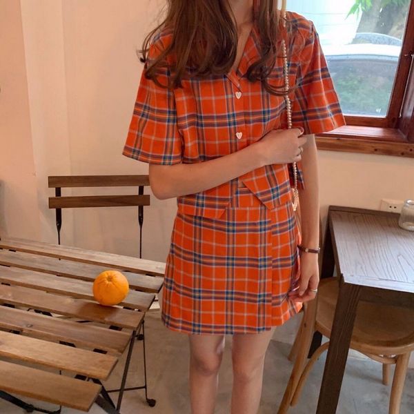 

vintage stylish single breasted plaid thin blazer jacket & skirt 2020 fashion women suits female sets mini skirt short sets, White