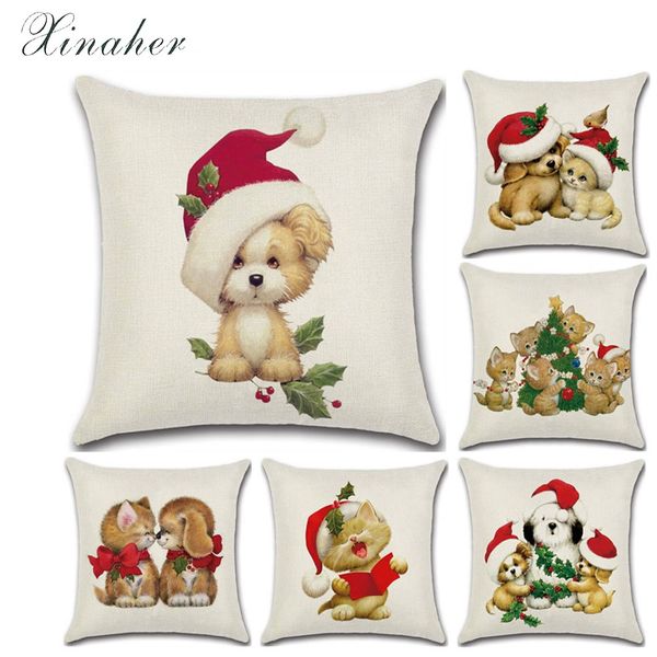 

cushion cover christmas festival dog and cat 45x45cm happy birthday cute dog pillow cases new year gift bedroom sofa decoration