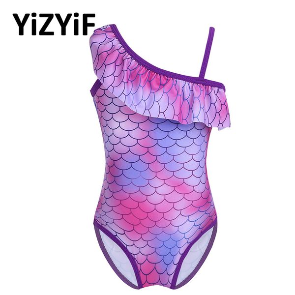 

one shoulder one piece swimsuit for girls children ruffle mermaid kids swimwear swimming bathing suit monokini swim suit 2020