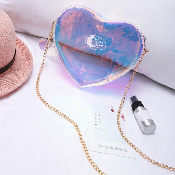 

fashion laser messenger bag women pink blue candy color handbags love heart shape bags for teenage girls