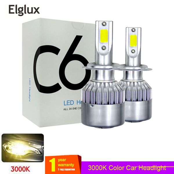 elglux 2pcs car headlight h4 led h7 led bulb 3000k h1 h3 h8 h11 9005 hb3 9006 hb4 880 881 h27 yellow white light car styling