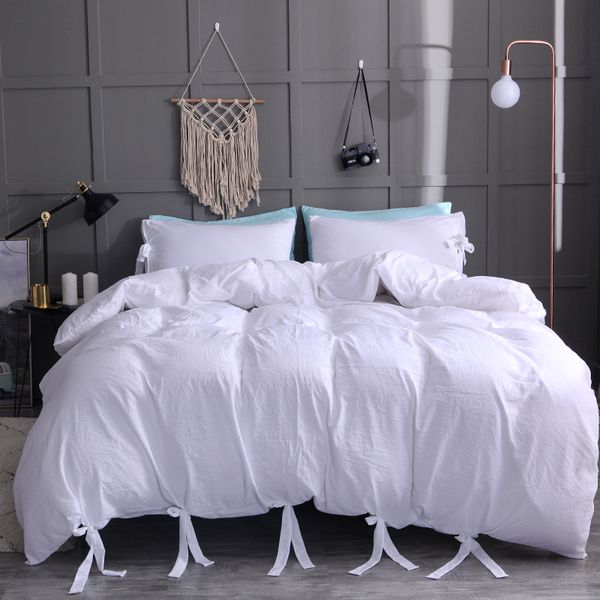 

solid color washed cotton soft quilt cover twin queen king duvet cover pillowcase three pieces home bedding set