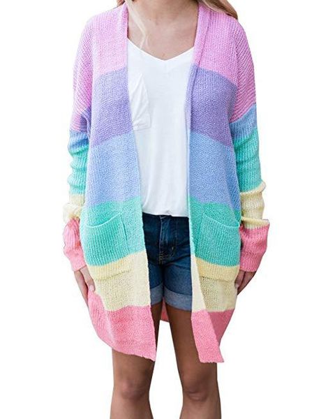 

autumn and winter basic women sweaters computer knitted patchwork open stitch v-neck striped print female sweaters2019, White