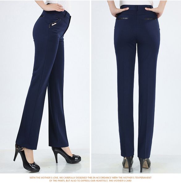 

trousers women straight pants high waist casual female pantalon femme calca feminina khaki beige red blue big plus size 28~38, Black;white