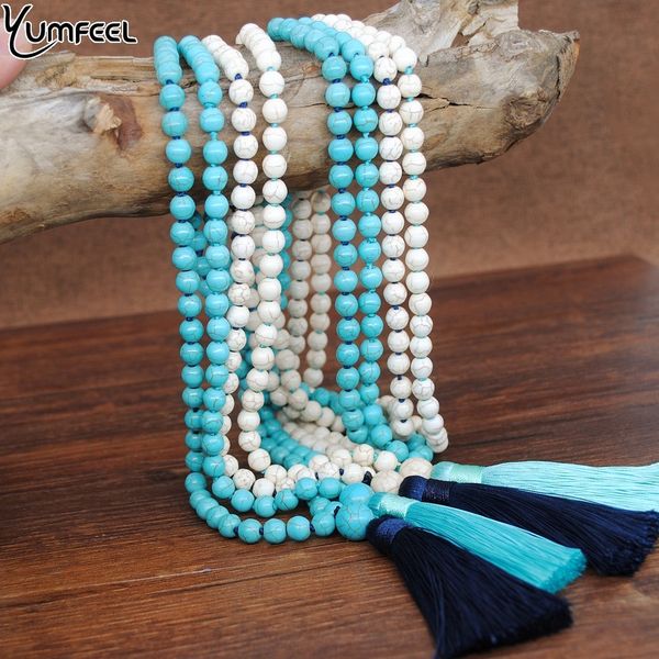 

yumfeel new hand knotted turquoise necklace women long tassel boho necklace jewelry gifts, Silver