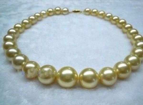 

18 "11-12mm real natural south sea yellow gold pearl necklace 14k, Silver
