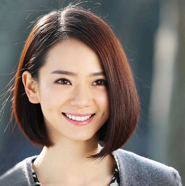 Female Short Hair Partial Round Face Real Silk Long Straight Net