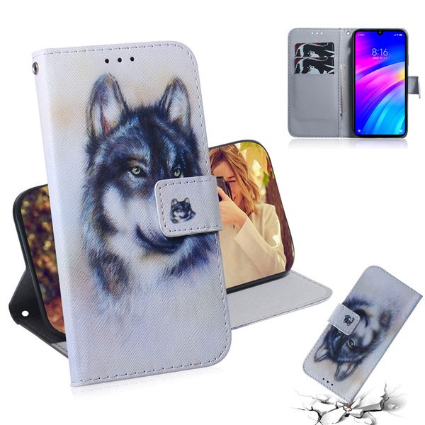 

wallet case for xiaomi redmi 7 filp cover selling coloured pattern wolf tiger lion owl dog with card slot design