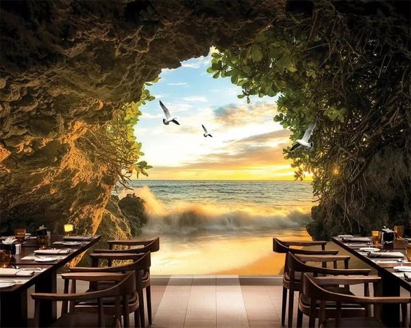 

modern fashion cave outside the sea beach 3d photo wallpaper mural 3d living room bedroom background wall wallpaper