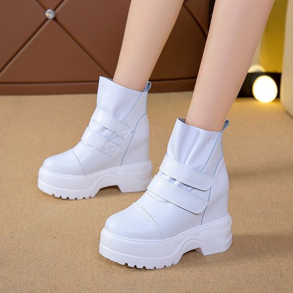 

shoes women height increasing ankle boots fashion spring white platform wedge boots ladies 2019 winter shoes woman non-slip, Black