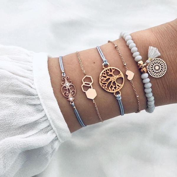 

5pc/set heart-shaped tree of life round beads love bracelet bracelets for women jewelry wholesale accesorios mujer, Black