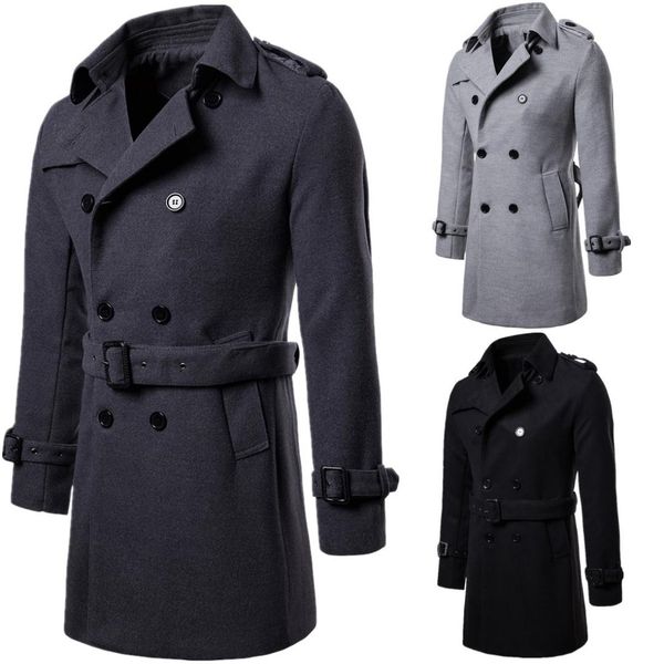 Autunno e inverno 2019 Cappotto lungo da uomo di grandi dimensioni Cappotto lungo in panno di lana Nero Grigio Colori S-xxl Taglie Uomo Trench coat