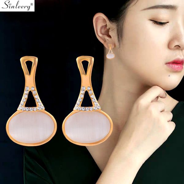 

sinleery cute beige opal drop small earrings yellow gold color tiny cubic zirconia wedding earrings for women jewelry es430 ssd, Silver